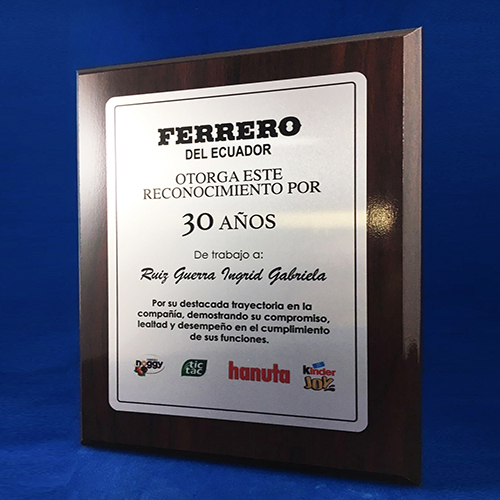 Placa de Madera con Aluminio Plateado